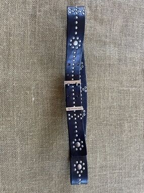 Calvin Klein Jeans Navy Leather Studded Belt with Silver Accents